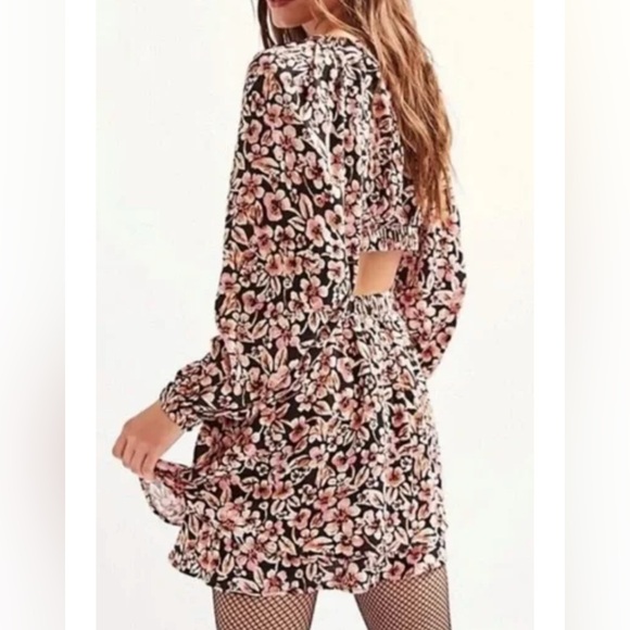 Free people - Jael Floral Black & Pink Long Sleeve Mini Cutout Dress Women XS - Picture 3 of 10